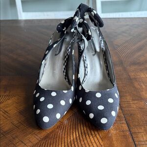 J.Renee Black and White Polka Dot Heels with Gingham Block Heel